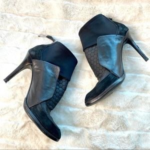 L.A.M.B Y2K Stiletto Leather & Neoprene Sporty Booties